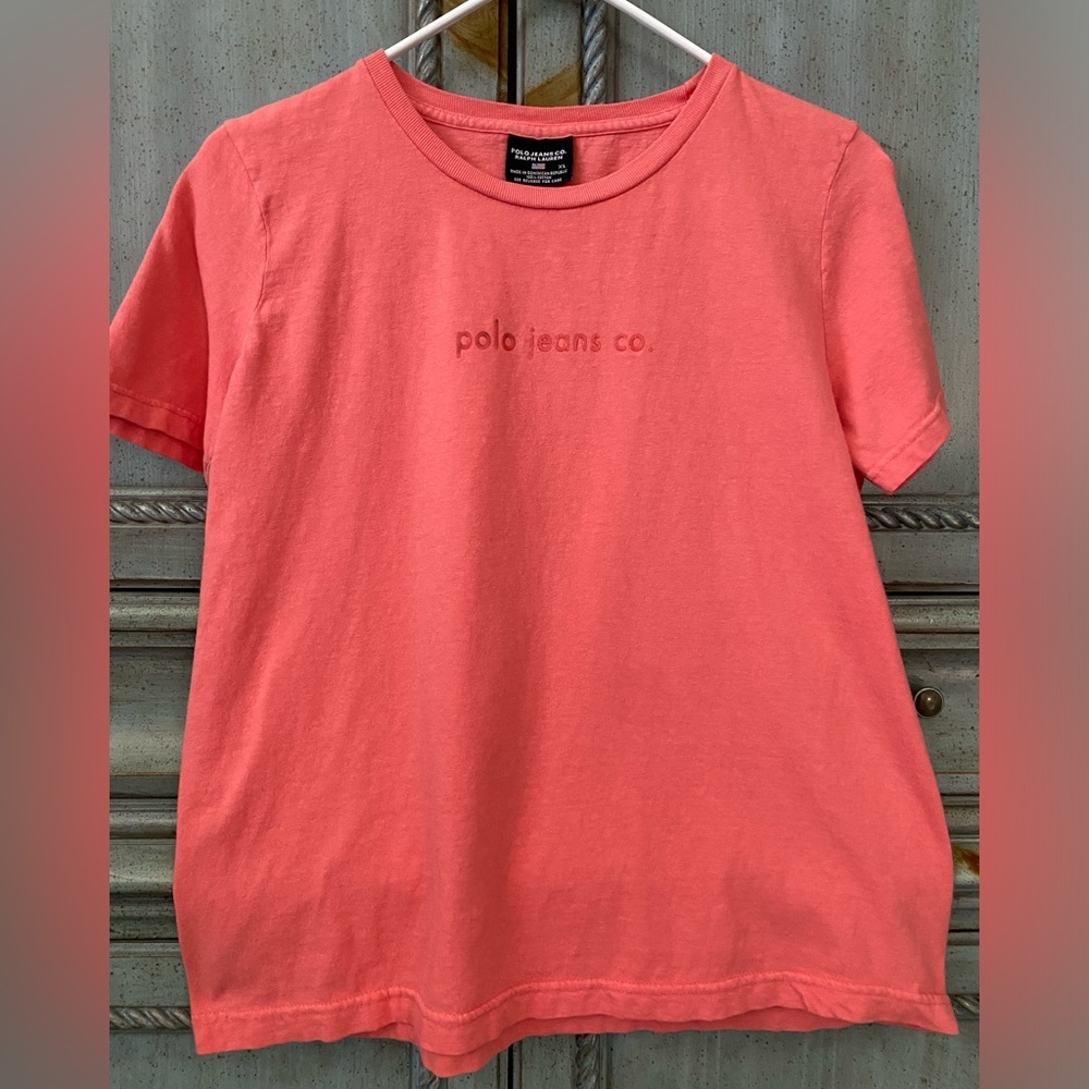 Polo Orange t-shirt with short sleeves and Polo Jeans Co. imprinted in front